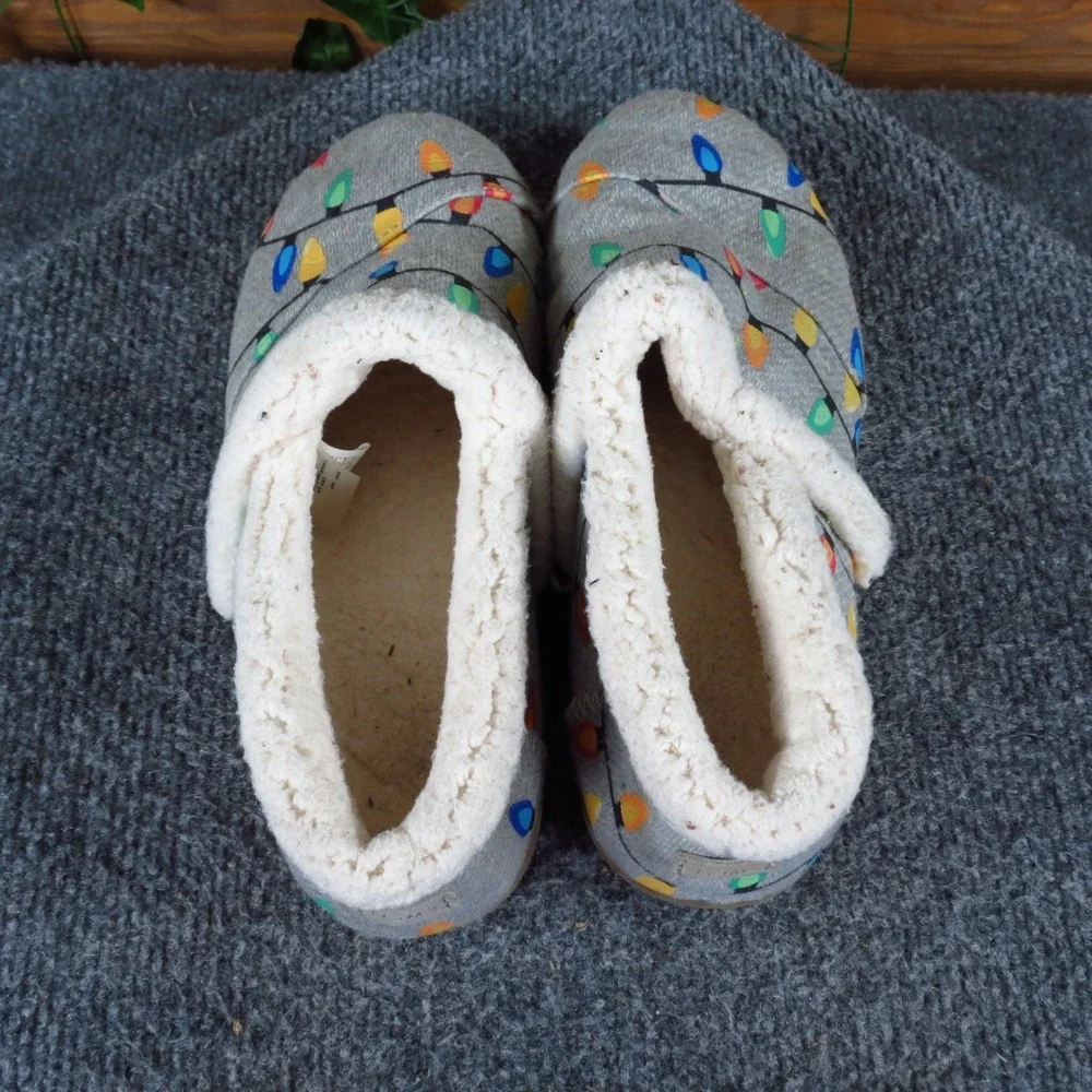 TOMS Tree Lights Kids Slipper Size 4 Holiday Indoor Lounging Gray Textile